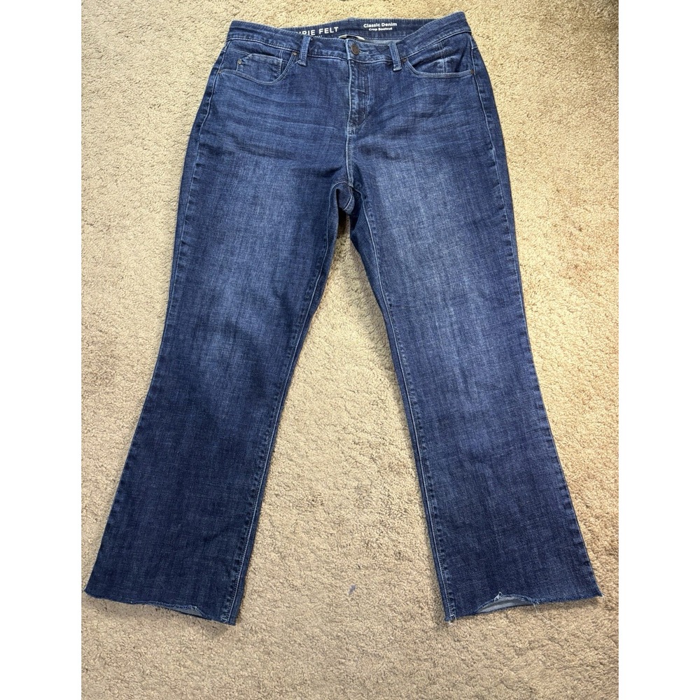 Laurie Felt Crop Bootcut Jeans Women 10 Raw Hem Blue Denim Hi Rise Boho Cowgirl
